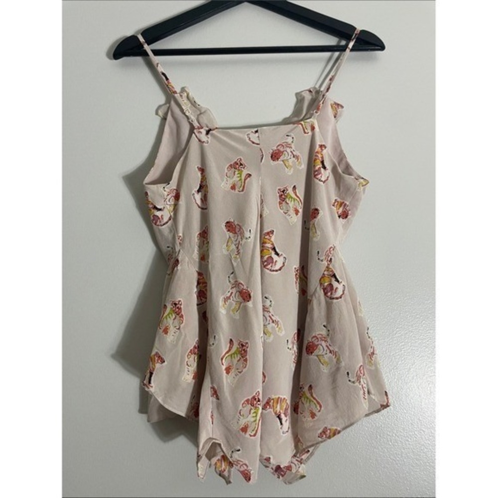 Rebecca Taylor Cami Top Silk Tiger Print Ruffle Size 4 Sleeveless Blouse - Picture 9 of 15